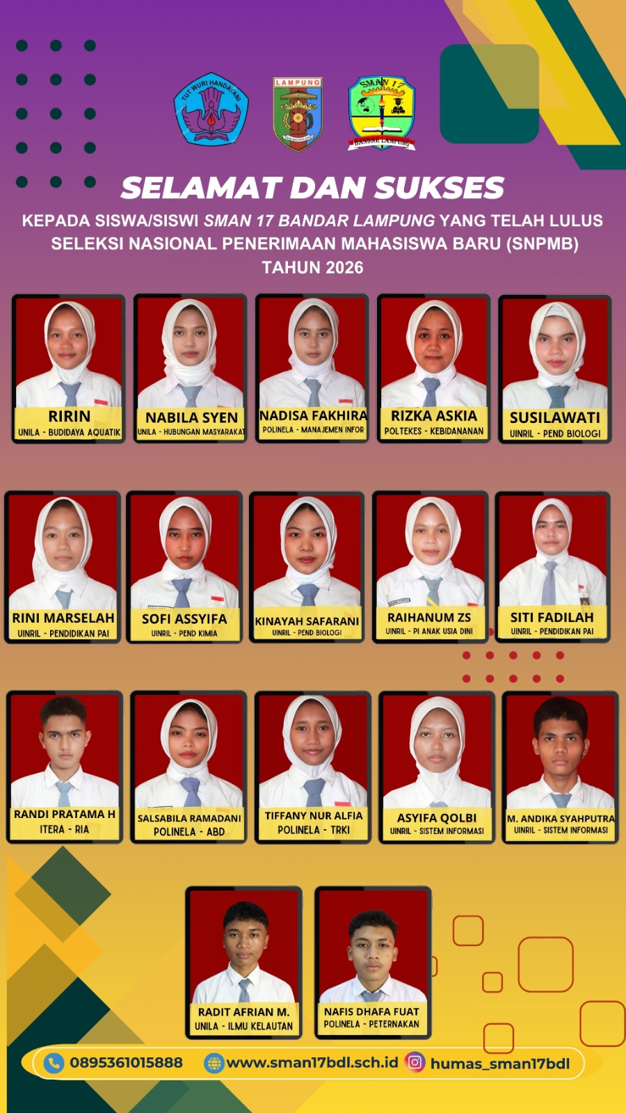 Selamat! SMAN 17 Bandar Lampung Antarkan 17 Siswanya Lolos PTN Impian Lewat SNPMB 2026